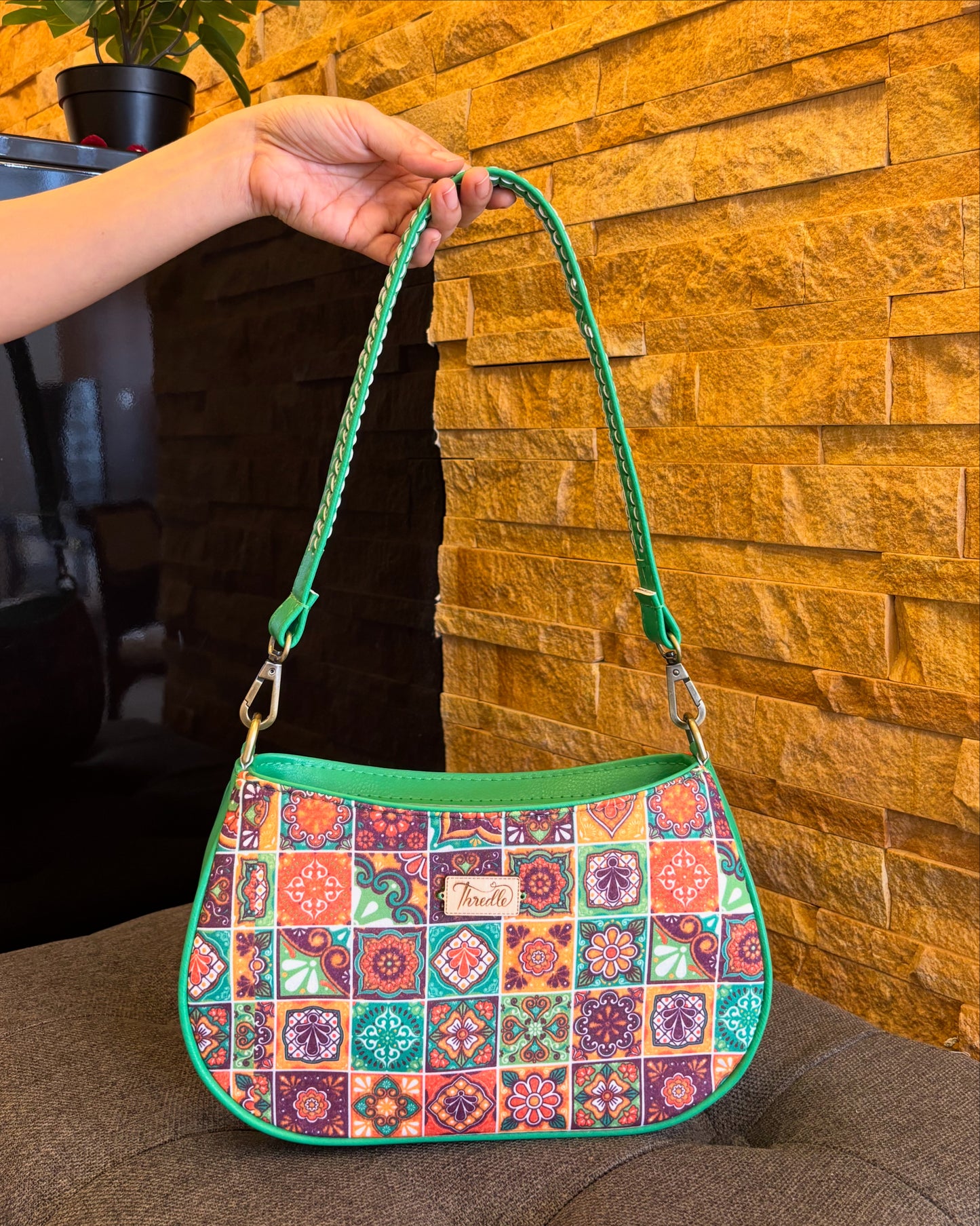 Green Tile Tales Baguette Bag