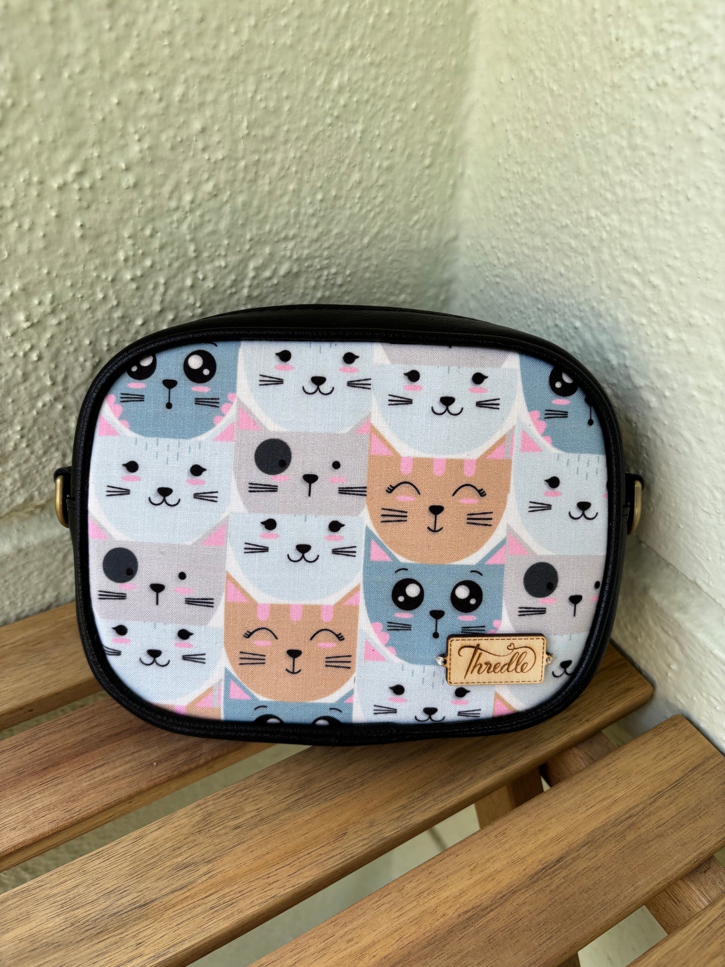 Pastel Cat Print Sling Bag
