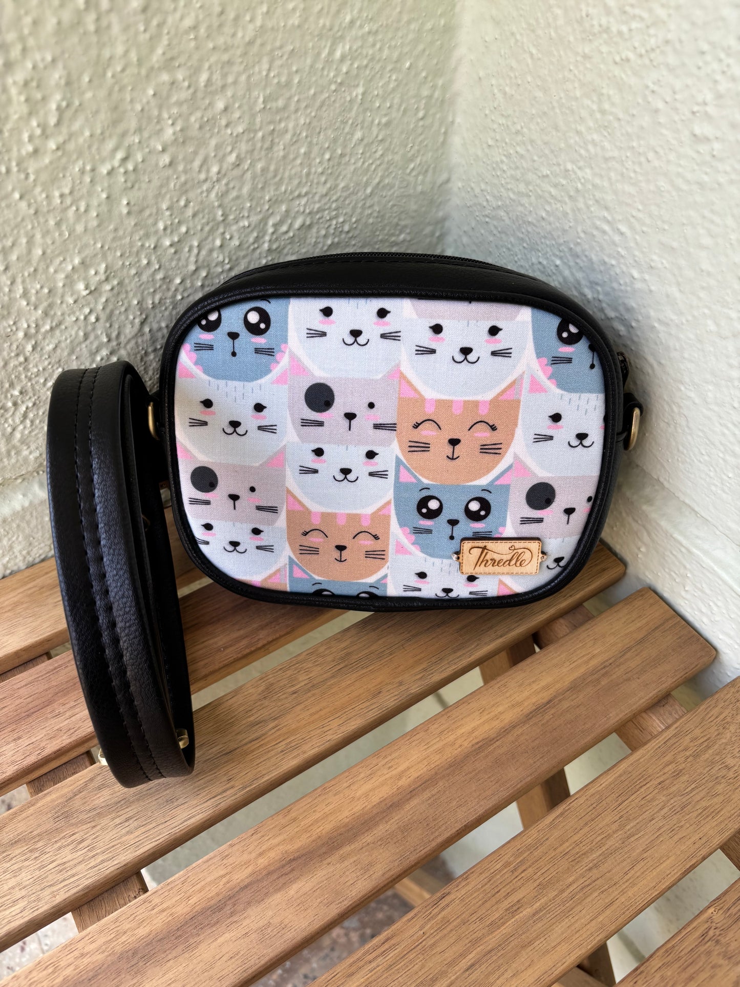 Pastel Cat Print Sling Bag