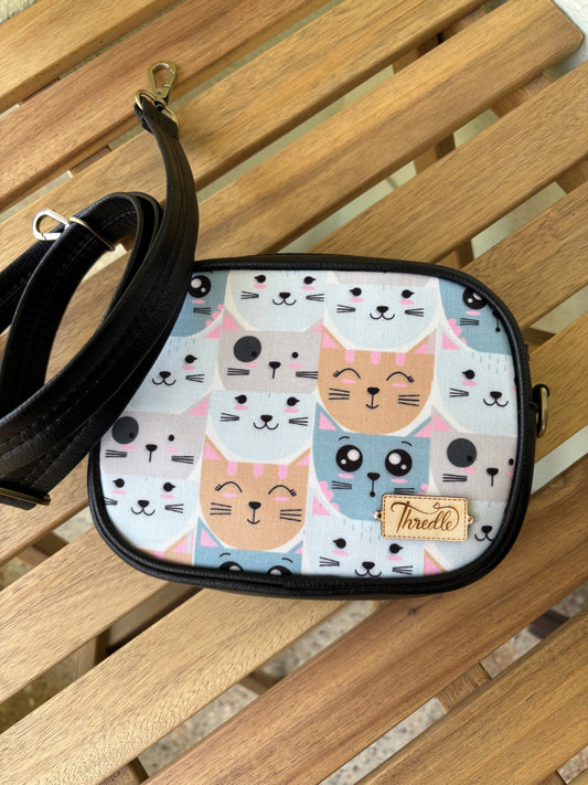 Pastel Cat Print Sling Bag