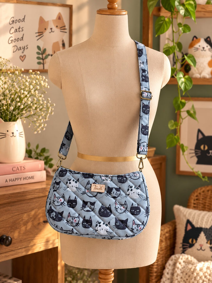 Kitty Faces Quilted Baguette Bag
