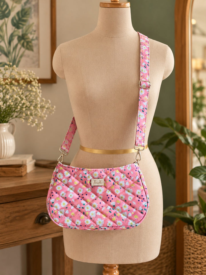 Pink Daisy Quilted Baguette Bag
